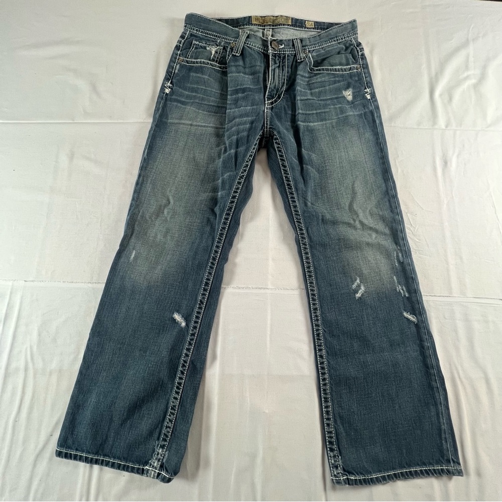 BKF Derek Jeans Men’s 34 Blue Distressed Straight Fit Denim KBK12034S Size 34X30